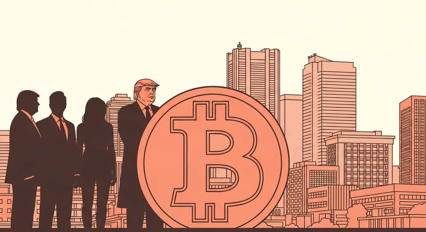初心者でもわかる！アメリカンビットコイン解説（ビットコイン×日本・香港×企業のイラスト）
